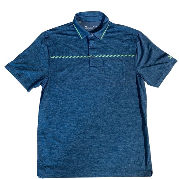 Under Armour Blue Athletic Polo Shirt with Stripe Detail - Picture 1 of 8